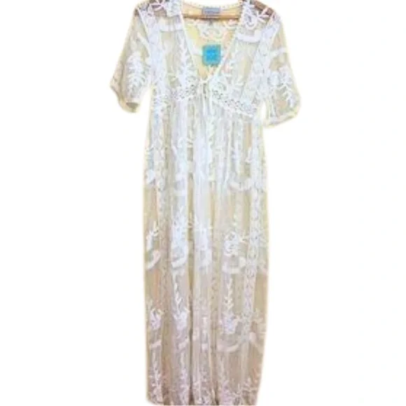 Hayden Los Angeles White Lace Duster Kimono Bohemian Feminine One Size New - Picture 2 of 2